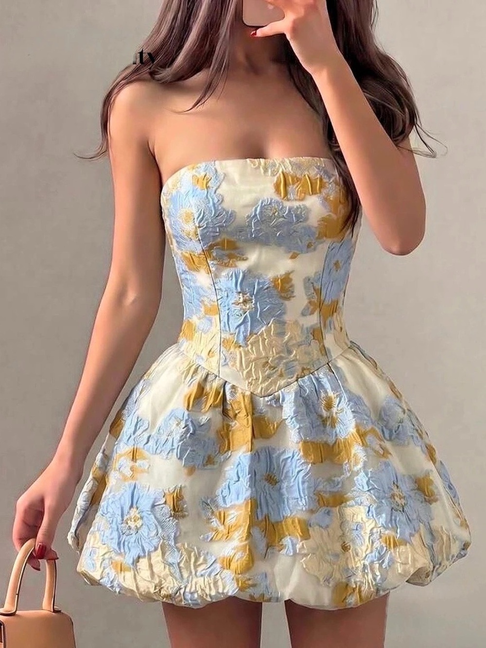 Floral Mini Dress in Blue & Yellow Like New